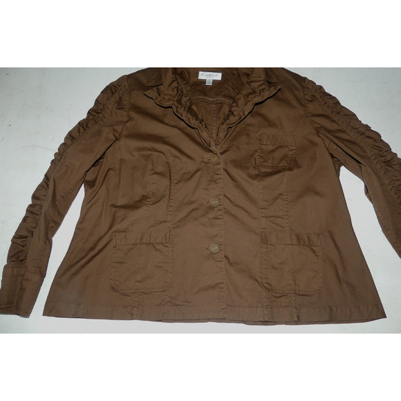 Conrad C Cotton Button Jacket Women's 18 Shirt Scrunch Sleeve Pockets Brown - Picture 2 of 9